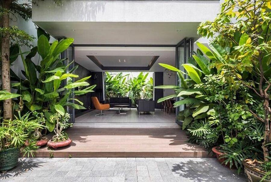 cách bố trí cây cảnh trước nhà